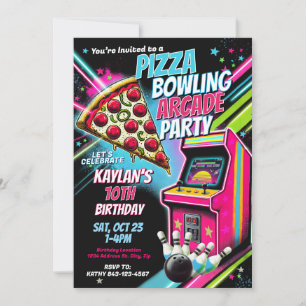 Pizza Arcade Bowling Party Inbjudan för barn