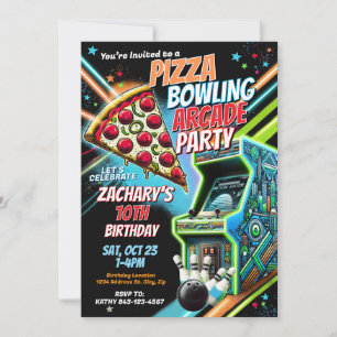 Pizza Arcade Bowling Party Inbjudan för barn