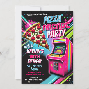 Pizza Arcade Party Inbjudan för barn