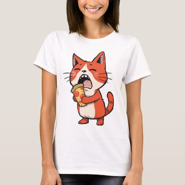 Pizza Attack Cat - Orange Kattunge T Shirt (Framsida)