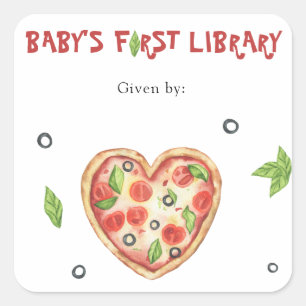 Pizza Baby Shower bokmärke - Babys första bibliote Fyrkantigt Klistermärke