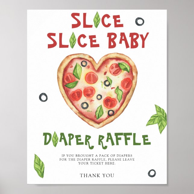 Pizza baby shower - diaper raffle poster (Framsidan)