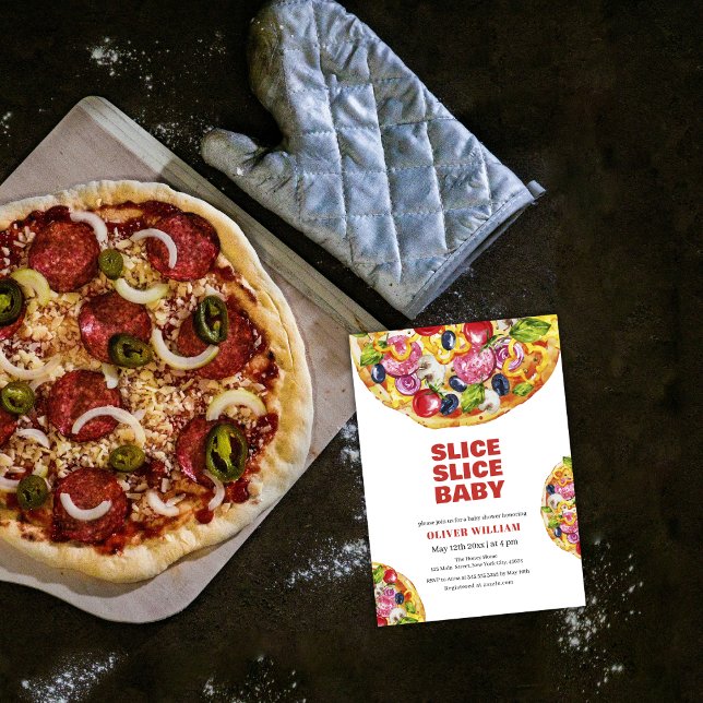 Pizza Baby Shower för modernt italienskt segment Inbjudningar (Modern Italian Slice Slice Pizza Baby Shower Invitation)