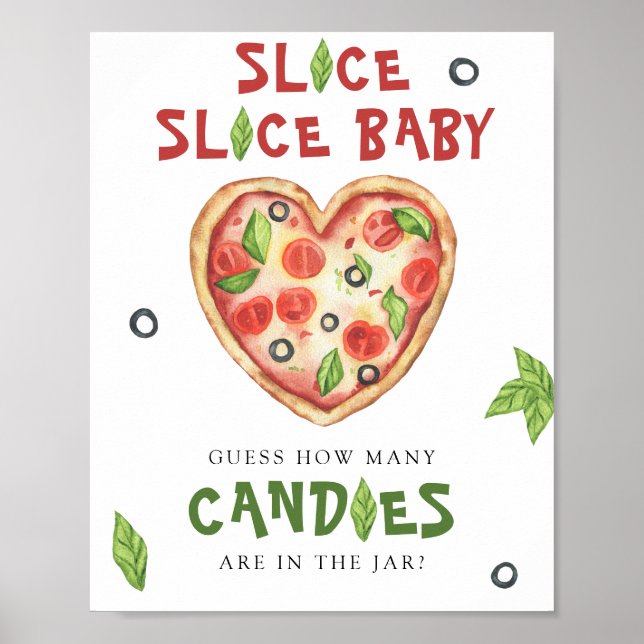 Pizza baby shower - guess how many candies poster (Framsidan)