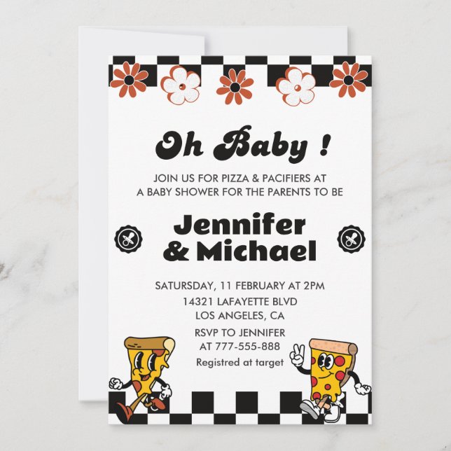 Pizza Baby Shower Inbjudan Oh Baby Napp (Framsida)