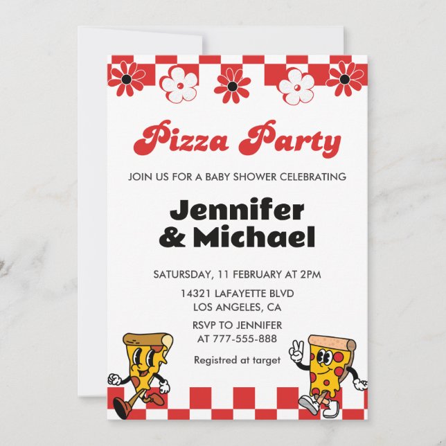 Pizza Baby Shower Inbjudningar Pizza Fest Tuggummi (Framsida)