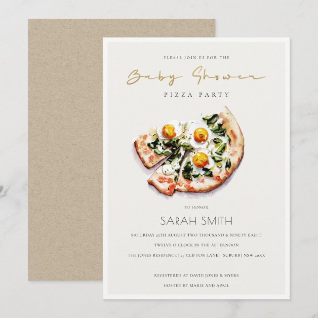 Pizza Baby Shower Party Inbjudan (Fram/baksida)