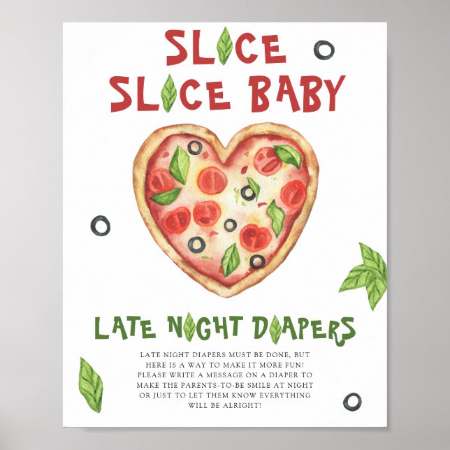 Pizza baby shower - sena blöjor poster (Framsidan)