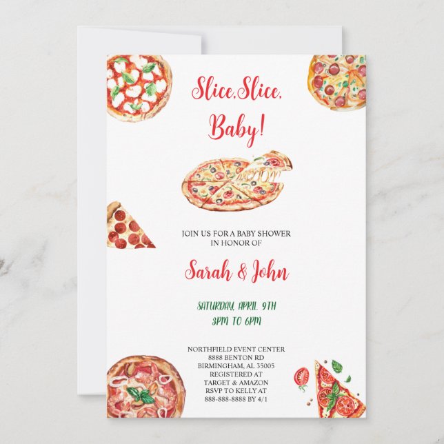 PIZZA BABYSHOWER INVITATION INBJUDNINGAR (Framsida)
