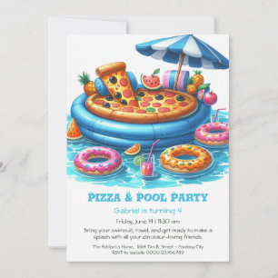 Pizza & Bassäng Födelsedagsfest - Tecknad av Rolig Inbjudningar