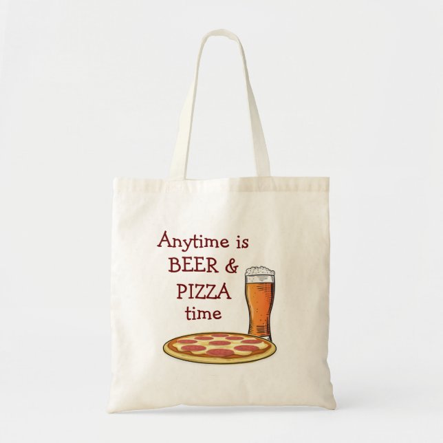 PIZZA BEER ANYTIME Tecknad Tygkasse (Framsidan)
