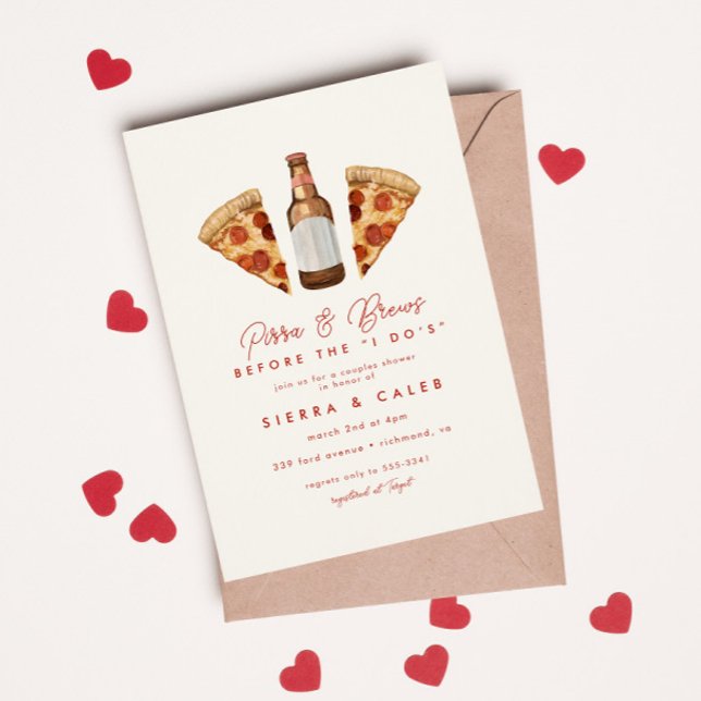 Pizza & Beer Avslappnad Par Bröllop Möhippa Inbjudningar (Skapare uppladdad)