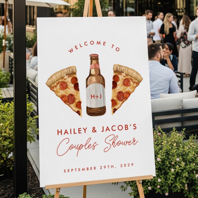 Pizza & Beer Avslappnad Par Bröllop Möhippa Poster (Skapare uppladdad)