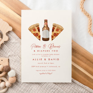 Pizza & Beer Diaper Avslappnad Par Baby Shower Inbjudningar