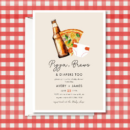 Pizza & Beer Diaper Avslappnad Par Baby Shower Inbjudningar