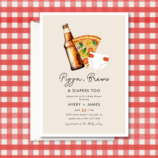 Pizza & Beer Diaper Avslappnad Par Baby Shower Inbjudningar (Skapare uppladdad)