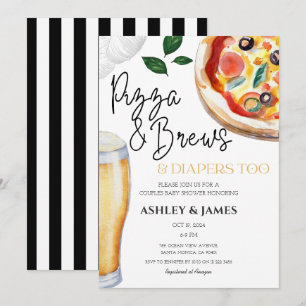 Pizza & Beer Diaper Avslappnad Par Baby Shower Inbjudningar