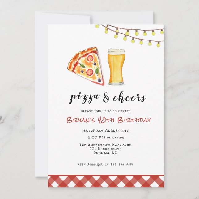 Pizza & Beer Födelsedagsfest Inbjudningar (Framsida)
