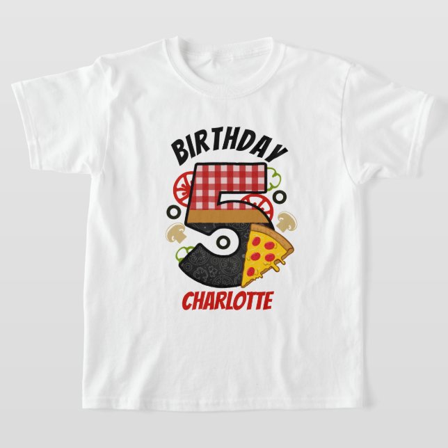 Pizza Birthday 5 Femte födelsedagen Pizza shirt T (Laydown)
