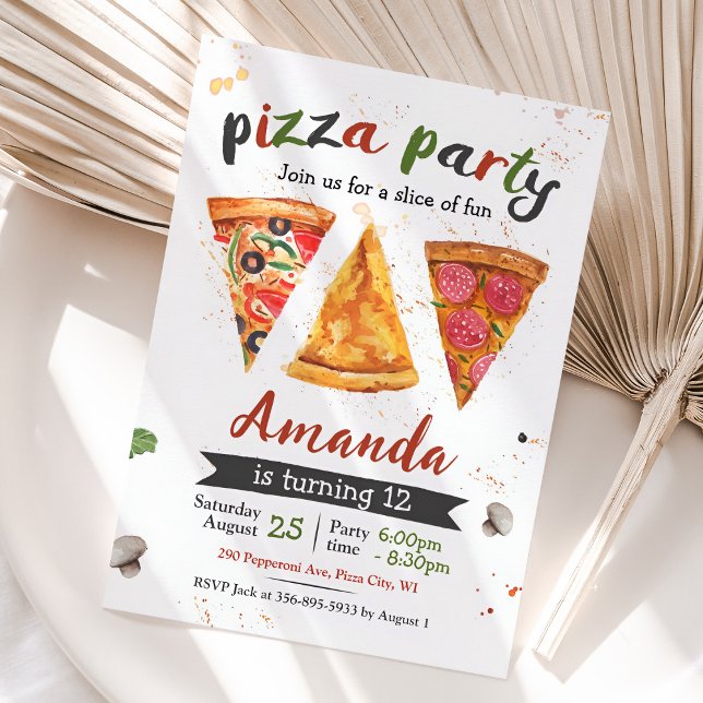 Pizza Birthday bjudande, Pizza Party Inbjudningar (Pizza Birthday Invitation)