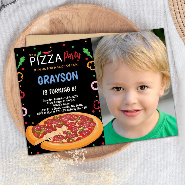 Pizza Birthday-inbjudningar med foto Inbjudningar (Pizza Birthday Invitations with photo)