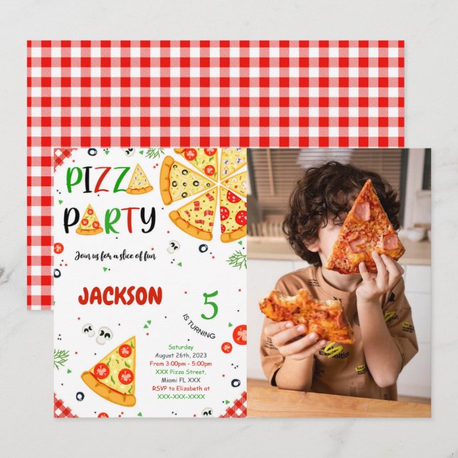 Pizza Birthday Photo-inbjudan Inbjudningar (Fram/baksida)