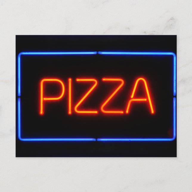 PIZZA Blue & Red Neon-tecken Vykort (Framsida)