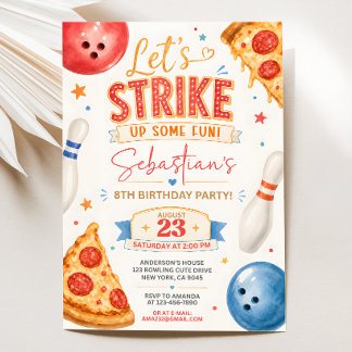 Pizza Bowling Födelsedagsinbjudan Inbjudningar