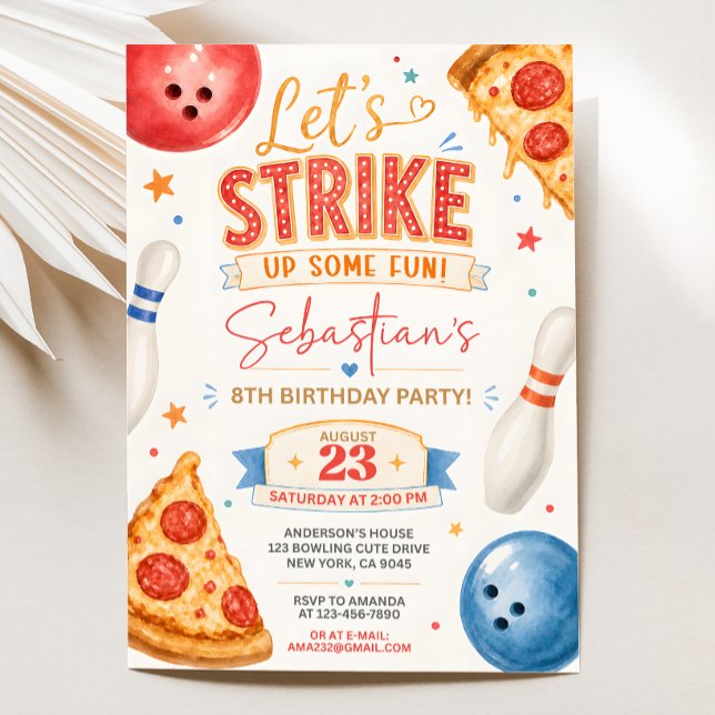 Pizza Bowling Födelsedagsinbjudan Inbjudningar (Skapare uppladdad)
