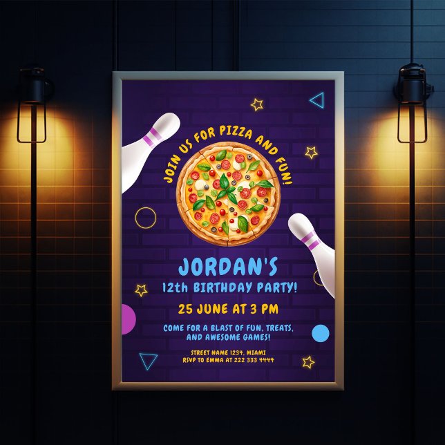 Pizza Bowling Roligt Födelsedagsfest Inbjudningar (Skapare uppladdad)