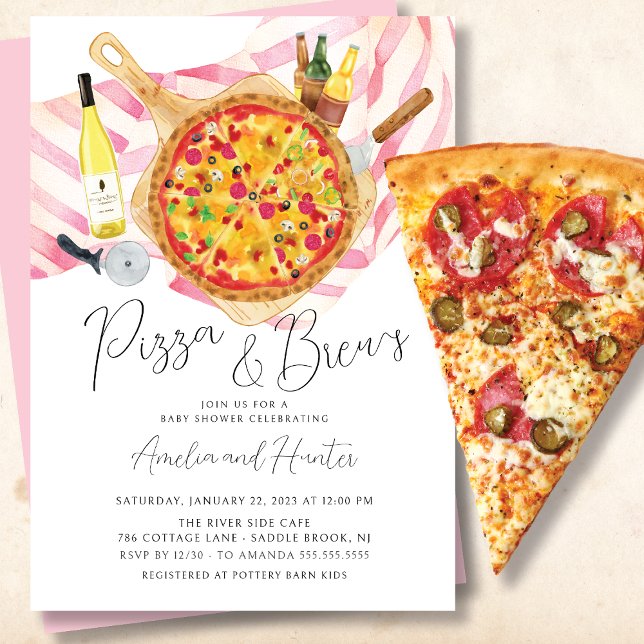 Pizza & Brew Par Baby Shower-flicka Inbjudningar (Skapare uppladdad)