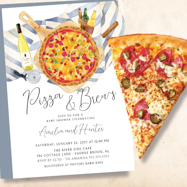 Pizza & Brew Par Baby Shower Inbjudningar (Skapare uppladdad)