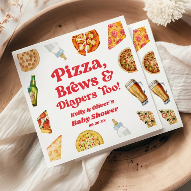 Pizza Brews and Diables to Pizza Beer Baby Shower Pappersservett (Skapare uppladdad)