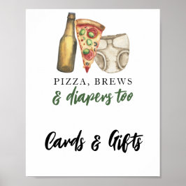 Pizza, Brews & Diaper Cards och gifts babydusch Poster