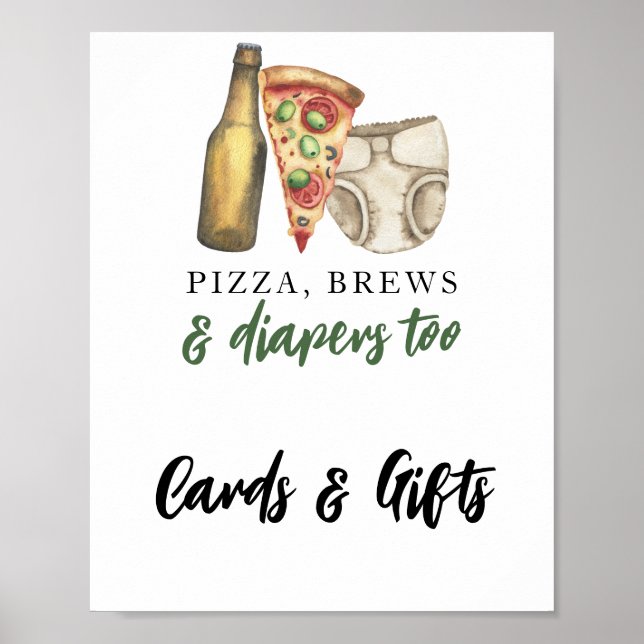 Pizza, Brews & Diaper Cards och gifts babydusch Poster (Framsidan)