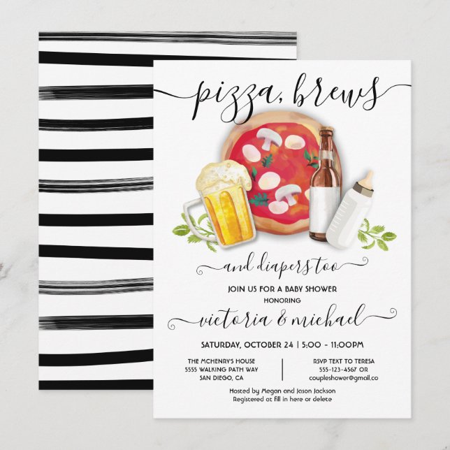 Pizza Brews & Diaper to Baby Shower-inbjudan Inbjudningar (Fram/baksida)