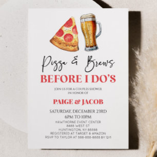 Pizza & Brews innan jag är Bröllop Par Shower Inbjudningar