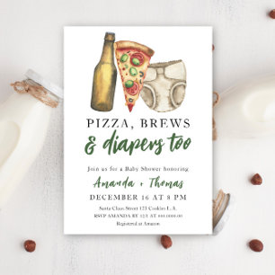 Pizza, Brews och Diaper - Baby Shower Inbjudningar