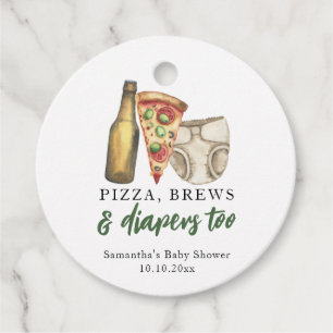 Pizza, Brews och Döjor till babydusch Gåvor Etiketter