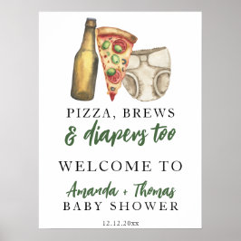 Pizza, Brews och Döjor till babydusch Poster