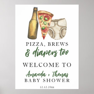 Pizza, Brews och Döjor till babydusch Poster