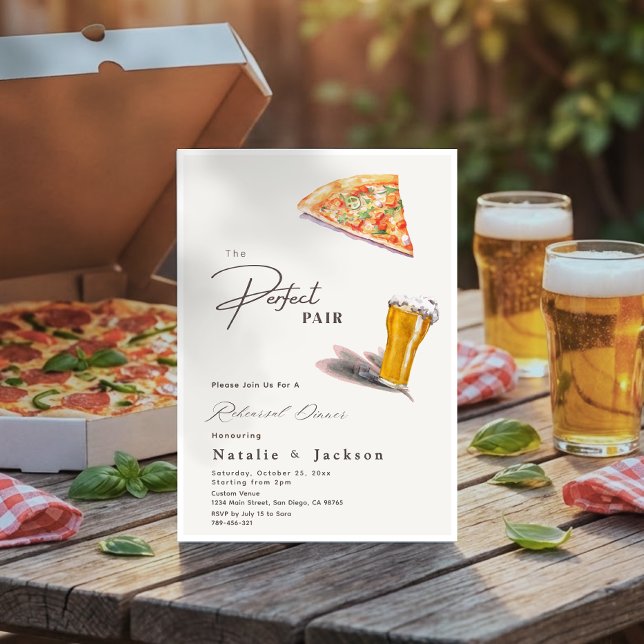 Pizza & Brews Perfekt Pair Rehearsal Middag Inbjudningar (Pizza & Brews The Perfect Pair Rehearsal Dinner Invitation)