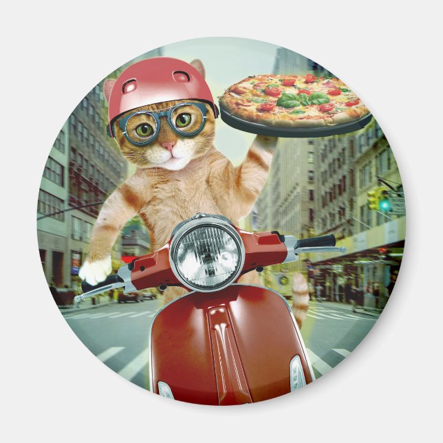 Pizza cat - cat - pizzaleverans magnet (Framsidan)