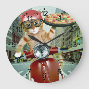 Pizza cat - cat - pizzaleverans stor klocka