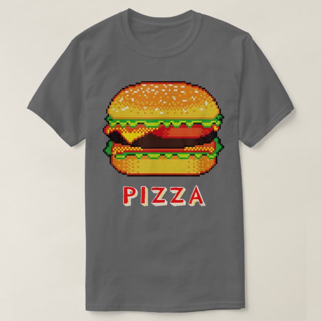 PIZZA + CHEESEBURGER 8-bitars Piel 80s Arcade Game T Shirt (Design framsida)