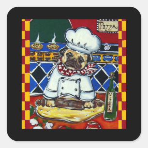 Pizza Chef Mops Fyrkantigt Klistermärke