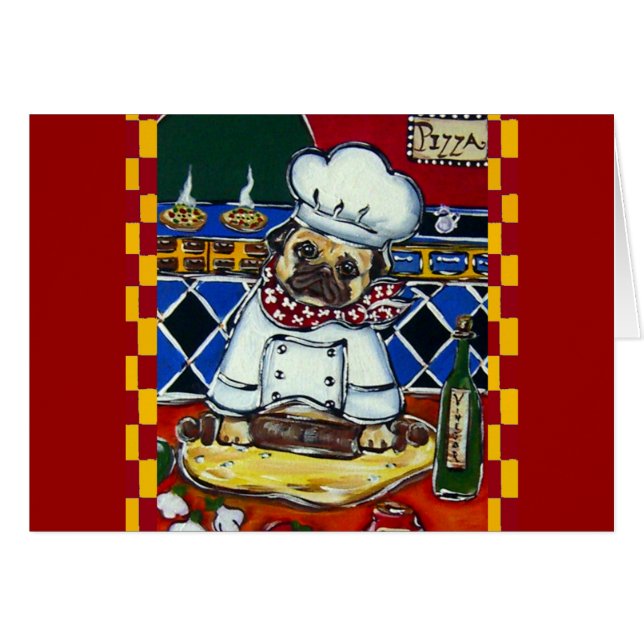 Pizza Chef Pug Hälsningskort (Framsidan Horizontal)