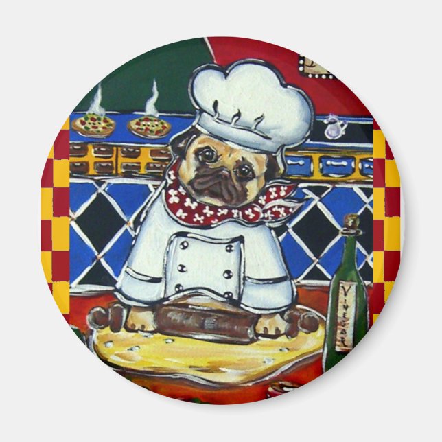 Pizza Chef Pug Magnet (Framsidan)