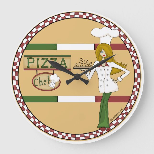 Pizza Chef Round Wall Clock Stor Klocka (Framsida)