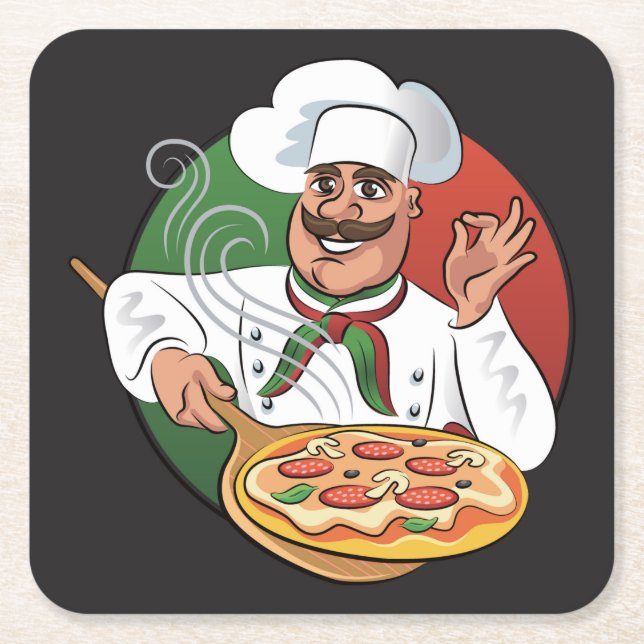 Pizza Chef Sketch Underlägg Papper Kvadrat (Framsidan)